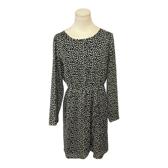 J. CREW Black White Heart Midi Mini Dress Long Sleeve Mercantile Size 8 Holiday - Picture 3 of 9